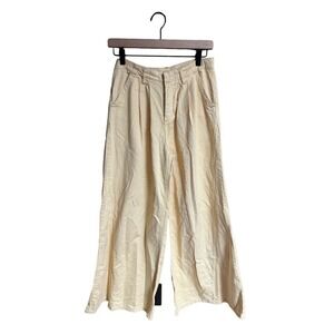 Free People wide‎ leg button fly soft yellow trousers women size 2